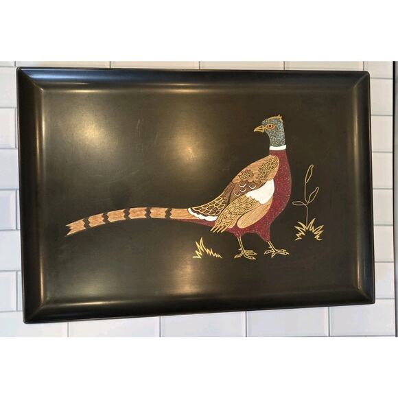 Vintage Couroc Tray Pheasant Bird Inlaid Mixed Media 18" X 12½" X 1" MCM GUC - Picture 10 of 12